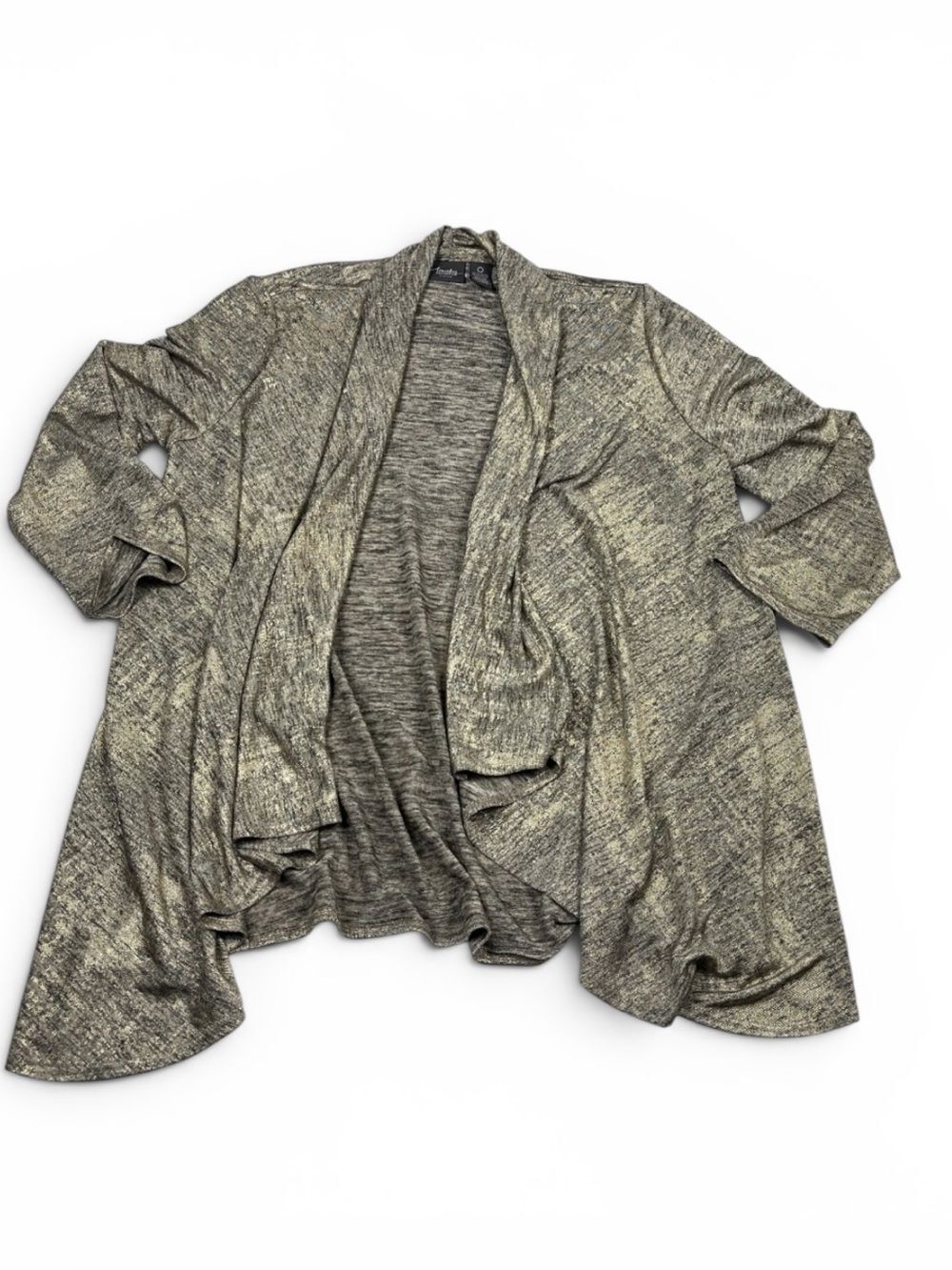 Chicos Travelers Open Front Waterfall Cardigan Jacket Metallic Shimmer Knit 0 S